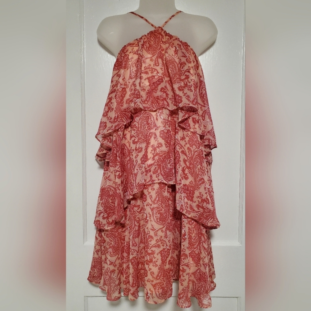 NWOT Express tiered ruffle paisley mini dress, sz S